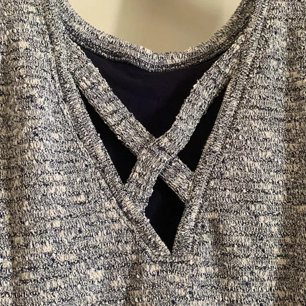 Anthropologie Daily Practice Twofer Dress S Gray Knit Navy Layered Mini NWT - Picture 11 of 12